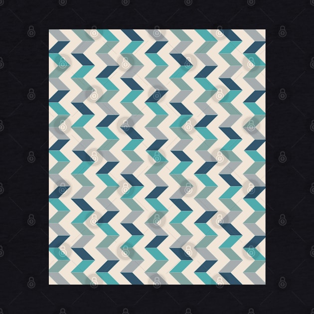 Chevron Geometric Pattern, Teal, Blue, Green and Beige by OneThreeSix